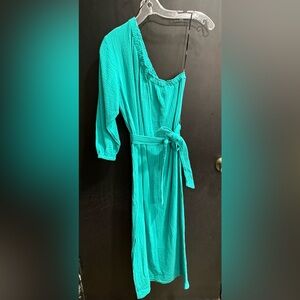 Monrow Pinstripe Gauze Tie Shirt Dress XS NWT Green